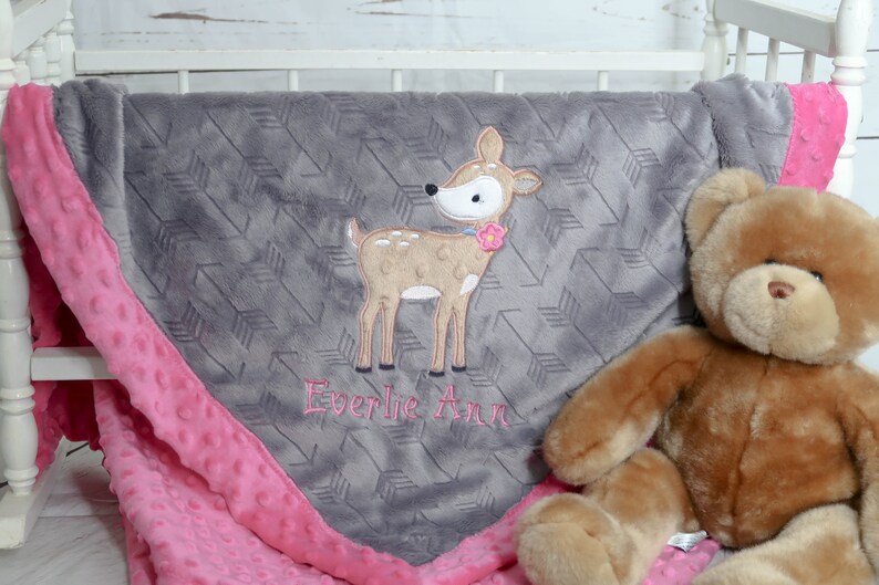 Deer Baby Blanket Baby Fawn Personalized Baby Blanket Minky Etsy