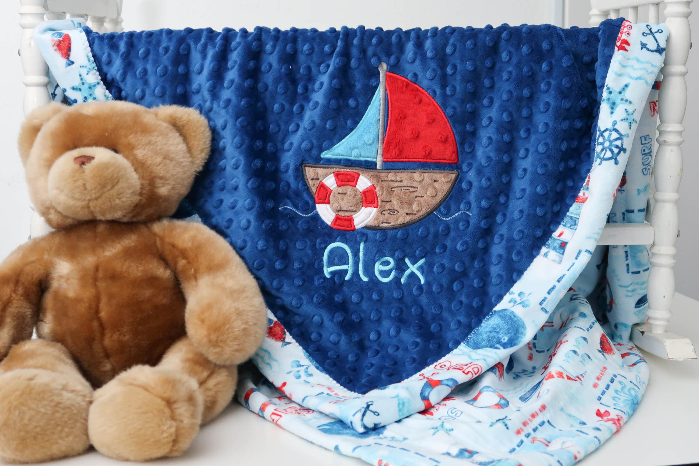 Personalized Minky Baby Blanket Sailboat Blanket Nautical Etsy