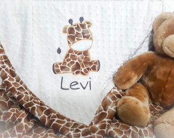 Giraffe Baby Blanket, Personalized Baby Blanket, Minky Giraffe Blanket, Custom Baby Blanket, Handmade Gift
