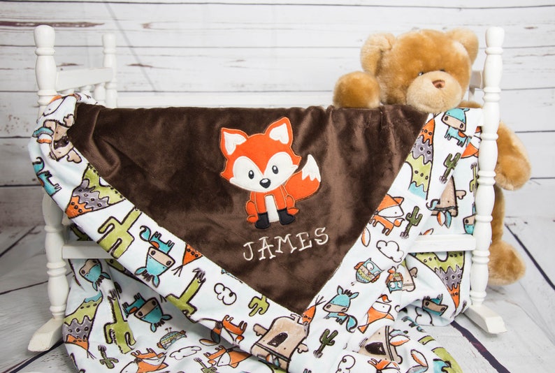 Fox Baby Blanket Personalized Baby Blanket Woodlands Blanket Fox Crib Bedding Custom Name Blanket Woodlands Nursery