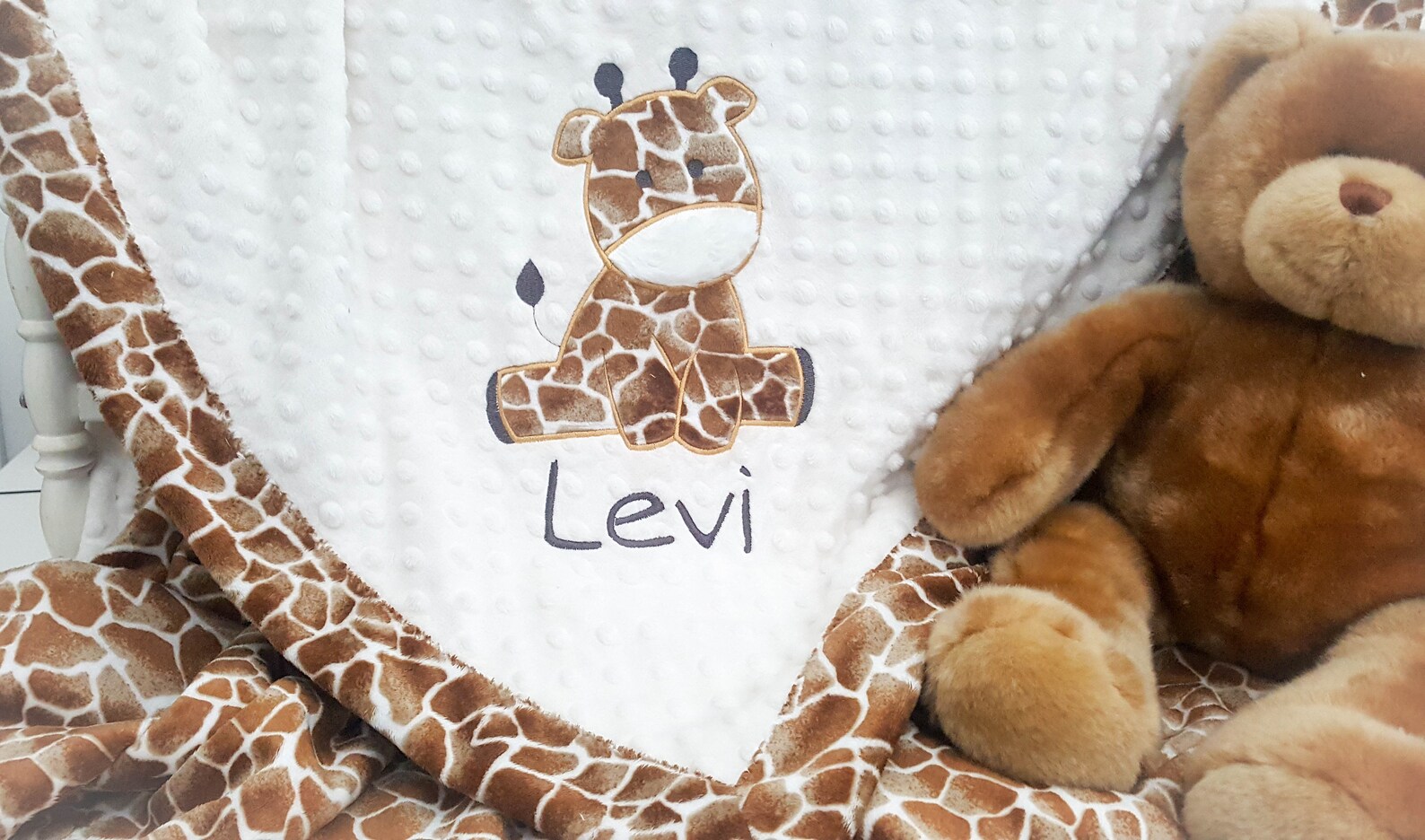 Giraffe Baby Blanket, Personalized Baby Blanket, Minky Giraffe Blanket