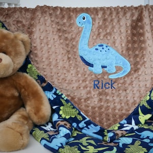 Dinosaur Minky Baby Blanket, Personalized Dinosaur Blanket, Dinosaur Nursery, Pre-historic Theme