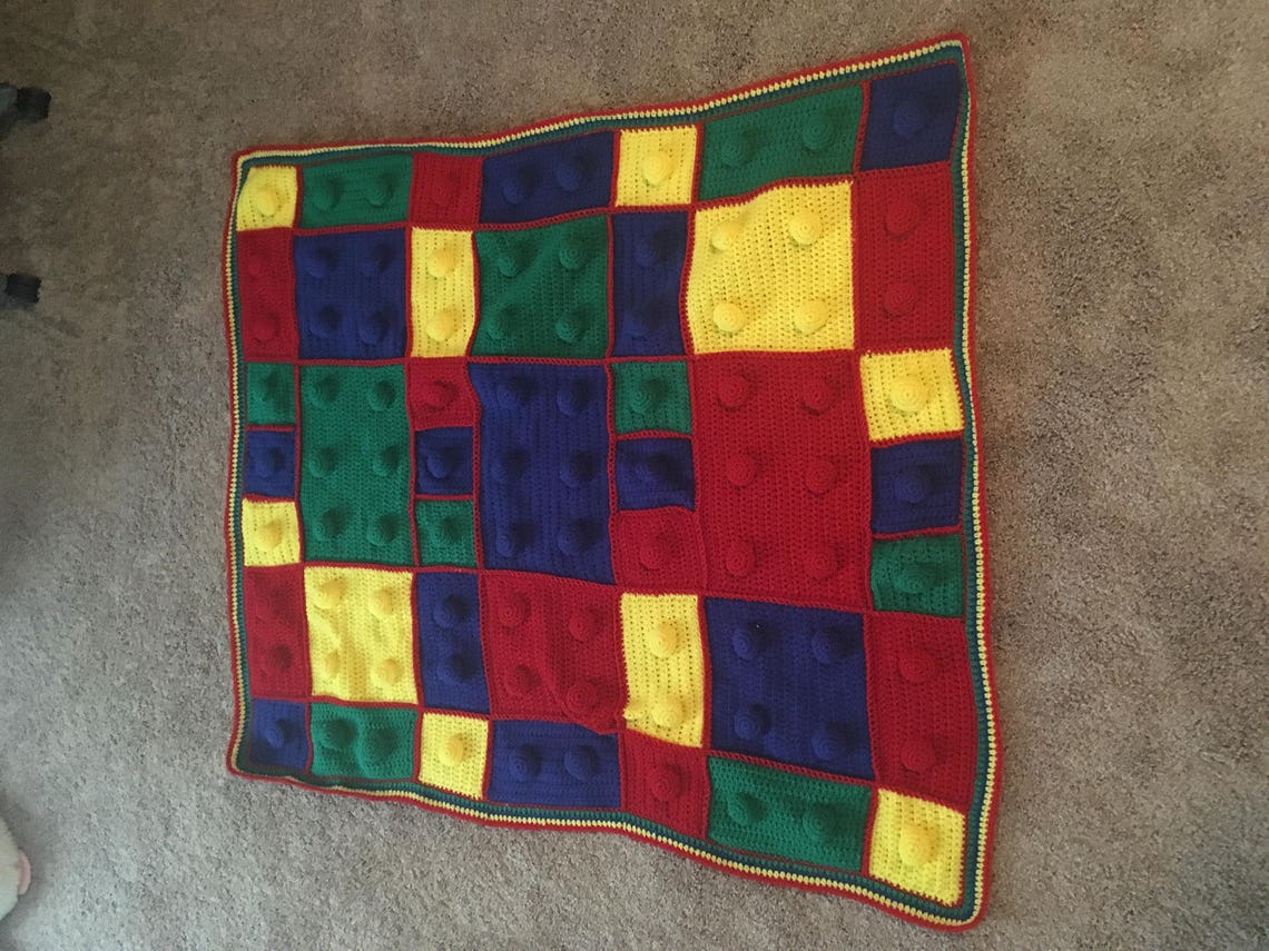 Lego Blanket, Crochet Afghan, Child's Blanket, Baby Blanket, Made to