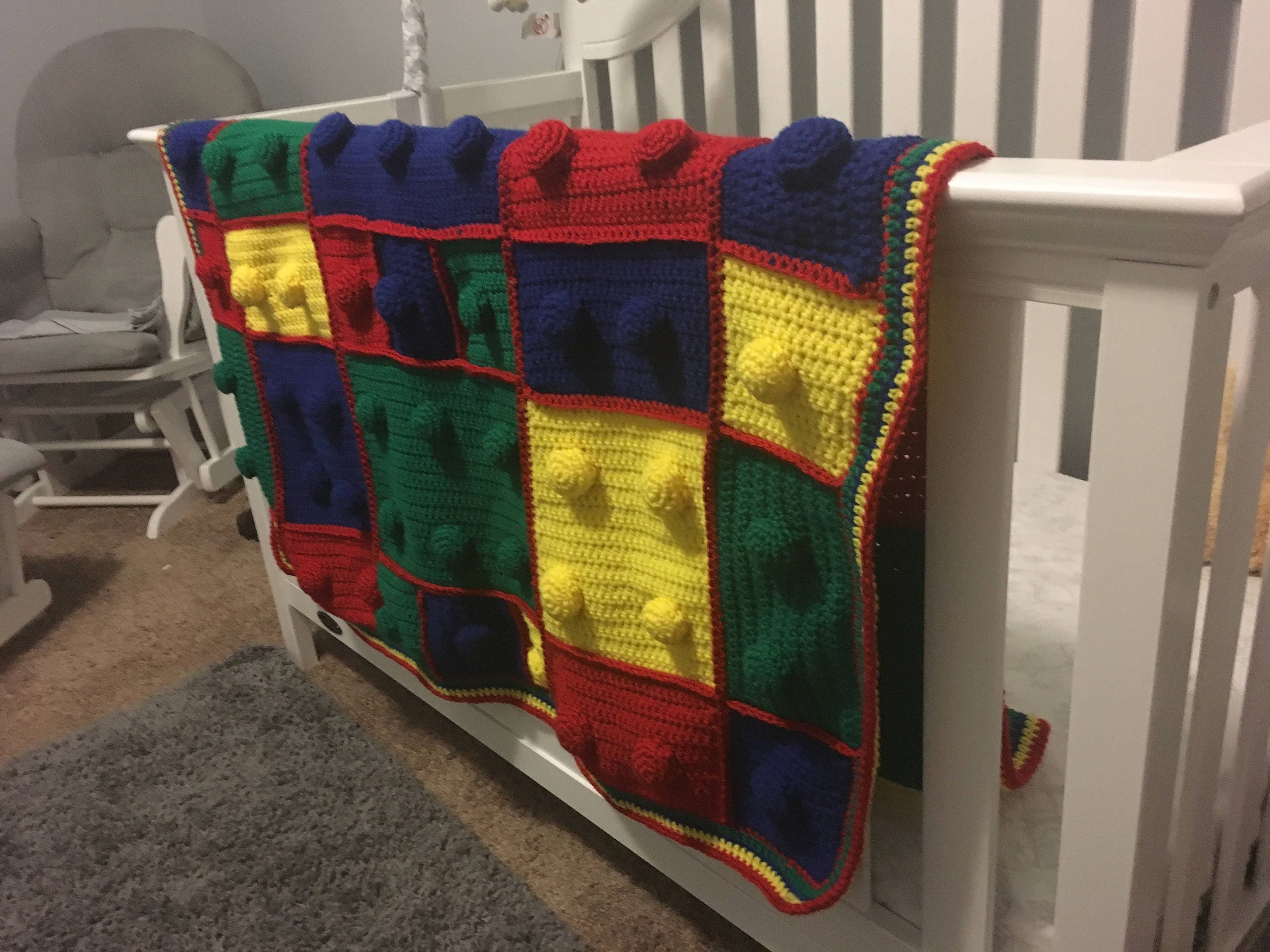 Lego Blanket, Crochet Afghan, Child's Blanket, Baby Blanket, Made to