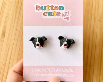 Border Collie Earrings (Black & White) | Handmade Dog Jewellery | Studs Dangles Hoops | Gift Ideas For Her