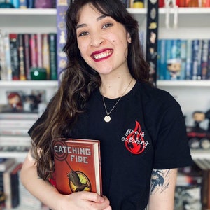 fire is catching embroidered shirt | bookish apparel | read more books
