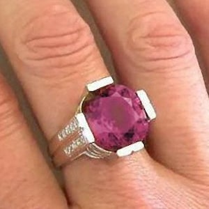 Nigerian Pink Tourmaline Ring: 14k White Gold Diamond Halo