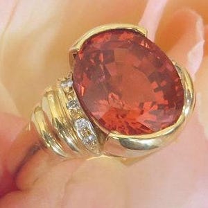 Oval Pink Tourmaline Diamond Ring: 14k Yellow Gold Semi Bezel
