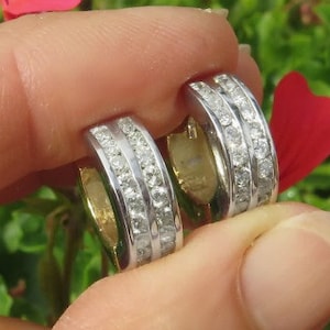 Genuine 1.05 ctw Round Diamond Hoop Earrings in Solid 14k Yellow and White Gold,