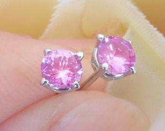 Pink Sapphire Stud Earrings: 0.62ctw Ceylon Gem, 14k White Gold