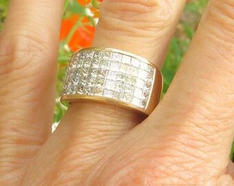 CLEARANCE  3.65 Carat Princess Cut Diamond Ring: 14k Yellow Gold Invisible Setting Reg 9259USD-50%off