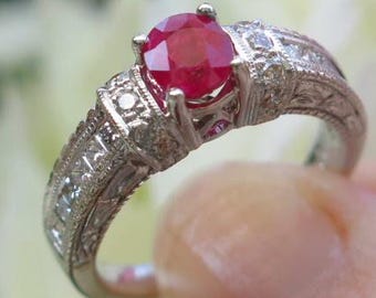 Burmese Ruby Diamond Ring: 14k White Gold Engagement Ring