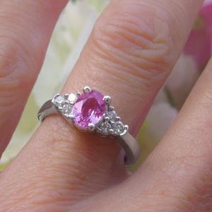 Oval Pink Sapphire Ring: 14k White Gold Diamond Accent, Natural Gemstone