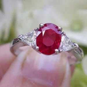 Burmese Ruby Diamond Ring: 18k White Gold Engagement Ring