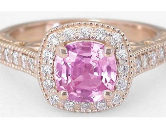 Genuine 1.38 ct Ceylon Pink Sapphire Ring 0.51 ctw Diamonds 14k Rose Gold Sapphire Ring, Sapphire Engagement Ring, 250USD Non-refundable