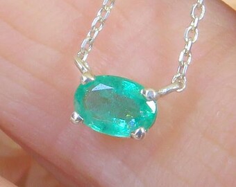 Dainty Emerald Necklace: 0.46 ct Oval Gem, Sterling Silver, Genuine Emerald