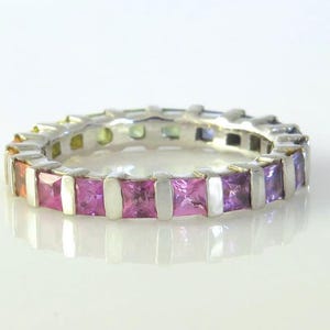 Clearance 35% off Size 5 3/4. Real 2.5 carat Pastel Rainbow Sapphire Eternity Band Ring, 14k white gold. Pastel Sapphire Ring. Reg 1969USD