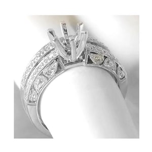 Platinum Diamond Semi Mount Ring with Matching Band: Vintage Style, 0.45 ctw