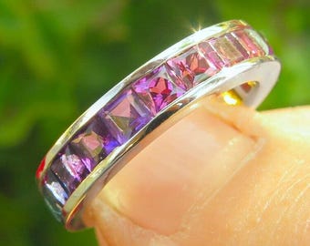 LIQUIDACIÓN Anillo de eternidad con múltiples gemas: anillo de oro blanco de 14 k de 3,6 ct, tamaño 6, precio regular 1819 USD ¡40 % de descuento!