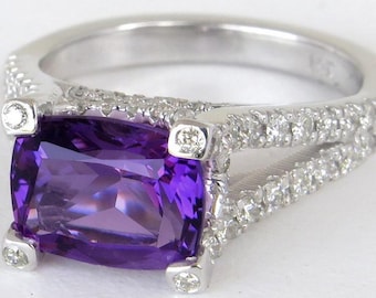 CLEARANCE Custom Cushion Amethyst Diamond Ring: East West Reg 2899USD 30% off