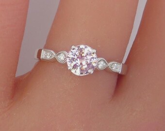 Ceylon Pink Sapphire and Diamond 14k White Gold Engagement Ring
