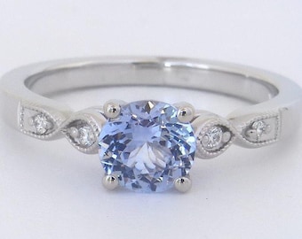 Ceylon Blue Sapphire Ring: 14k White Gold Diamond Accent, Promise Ring