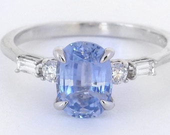 Ceylon Blue Sapphire Ring: 14k White Gold Diamond Accent, Promise Ring