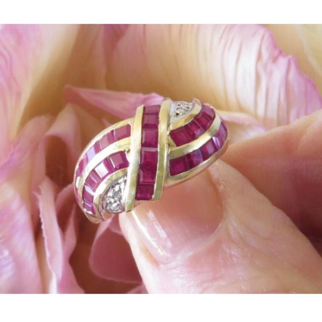 14k Yellow Gold Ruby Ring With Diamond Accents: Anniversary Band - Etsy