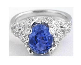 CLEARANCE  Ceylon Oval Blue Sapphire Diamond Platinum Engagement Ring: Vintage 40% off! Reg 9899