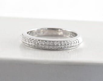 14k White Gold Diamond Ring: Stackable Milgrain Band
