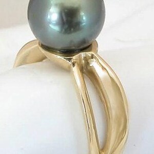14k Yellow Gold Tahitian Pearl Ring: 10.5mm Cultured Pearl Solitaire image 4