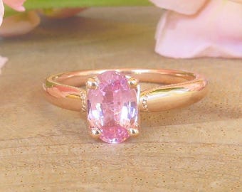 Ceylon Pink Sapphire Ring: 14k Rose Gold & Diamond Accent Oval 7x5mm Gem