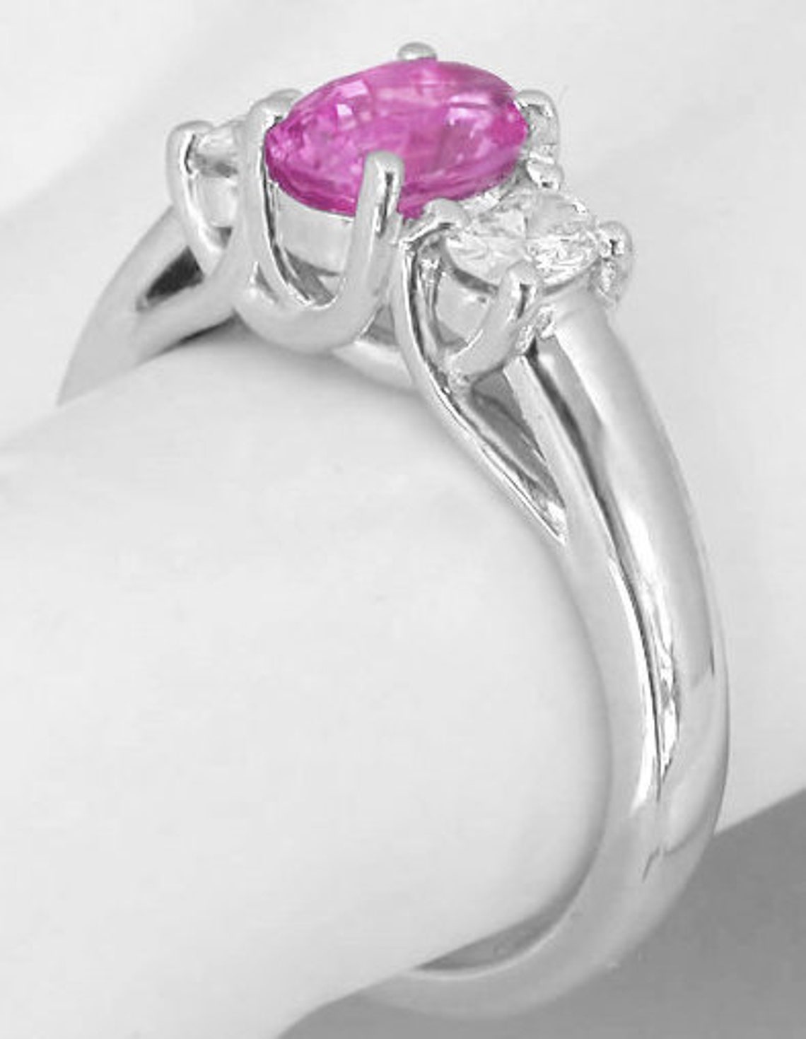 Genuine Pink Sapphire Ring with Oval Diamonds 14k White Gold | Etsy