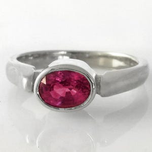 Rubellite Tourmaline Ring: Oval Pink Gemstone, 14k White Gold Bezel Setting