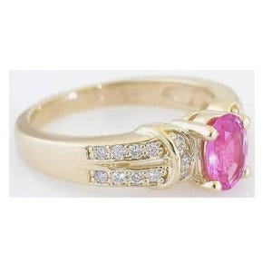 Pink Sapphire Diamond Ring: 14k Yellow Gold Oval Engagement Ring Split Shank image 3