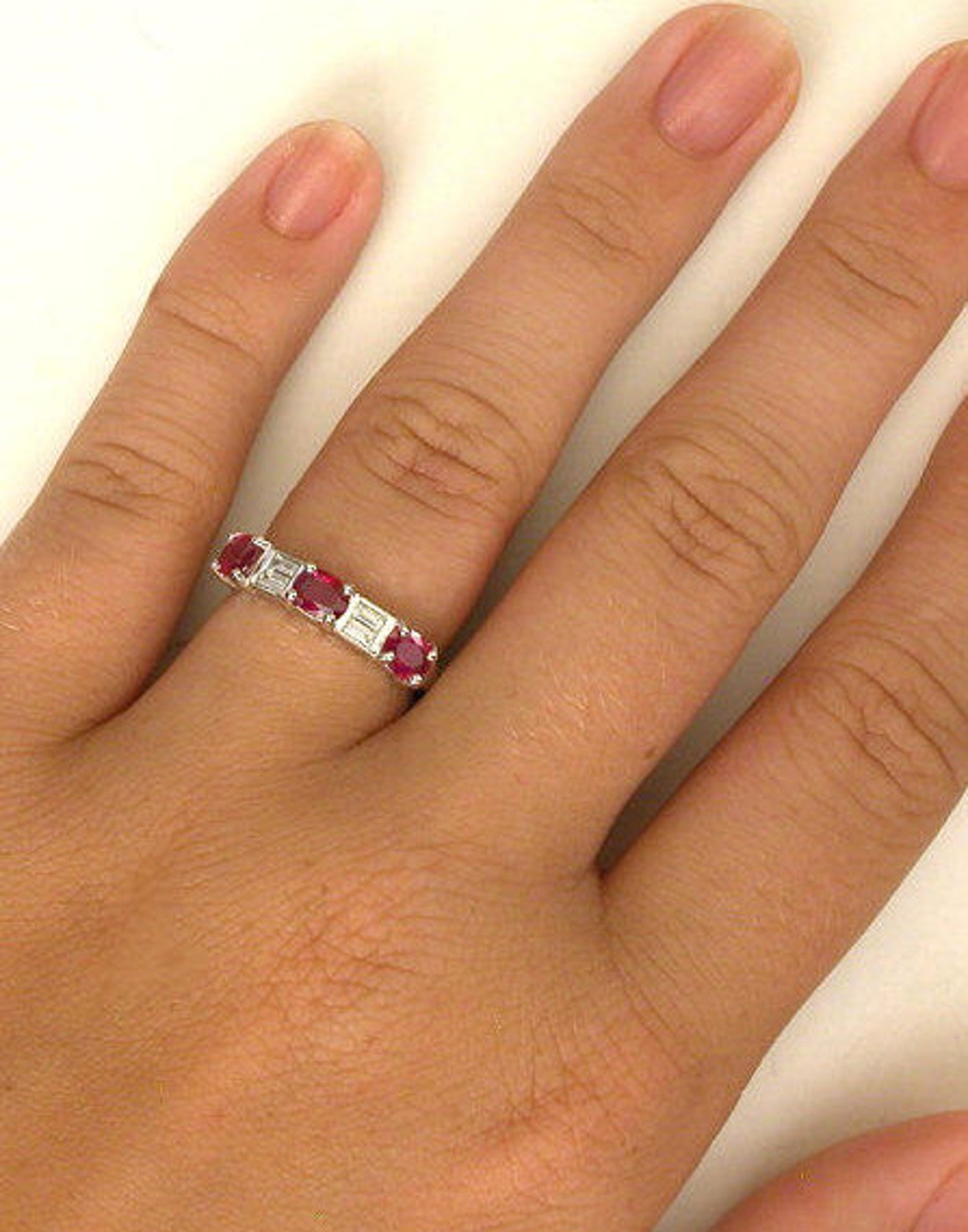 Stackable Genuine Ruby and Diamond Ring in 14k White Gold | Etsy