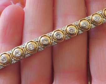 Pulsera de diamantes en oro de dos tonos de 14 k: bisel de 2,5 ct, 18 cm