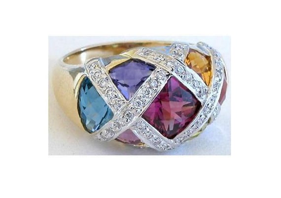 CLEARANCE MultiGem Diamond Ring 14k Yellow Gold 6 1/2. Reg 3999USD 50% off