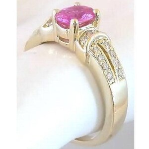 Pink Sapphire Diamond Ring: 14k Yellow Gold Oval Engagement Ring Split Shank image 5