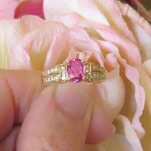 Pink Sapphire Diamond Ring: 14k Yellow Gold Oval Engagement Ring Split Shank image 4