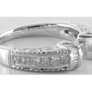 14k White Gold Diamond Semi Mount Ring: Princess & Baguette Cut, 0.60 ctw