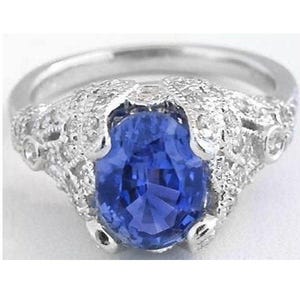 CLEARANCE Ceylon Blue Sapphire Ring: Platinum Diamond Engagement Ring, Vintage Styling