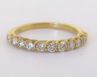 Diamond Wedding Band: 0.81ctw 14k Yellow Gold Shared Prong Ring