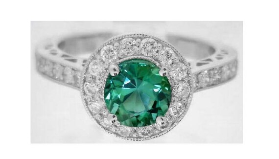 Stunning Round Seafoam Green Tourmaline Ring With Diamonds 1.13