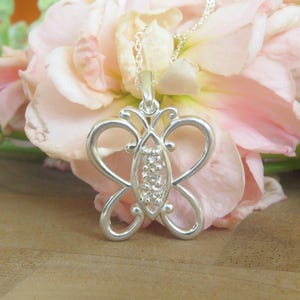 Diamond Butterfly Pendant Necklace: Sterling Silver, 0.23ctw Diamonds