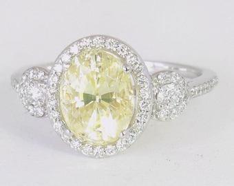 Ceylon Yellow Sapphire Ring: 3.24ct Oval Diamond Halo, 14k White Gold