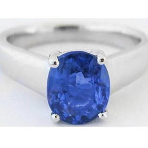 Ceylon Sapphire Ring: 14k White Gold Solitaire, Cornflower Blue