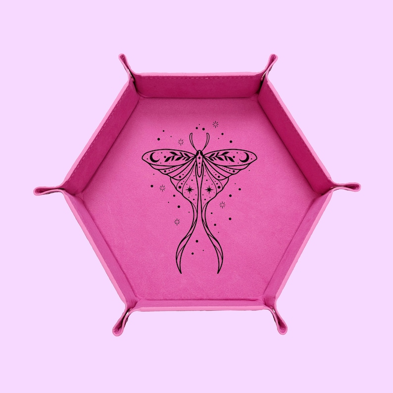 Celestial Moth Dice Tray, DND Dice Tray, Dungeons And Dragons Dice Tray, Collapsable Dice Tray Pink