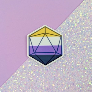 Non Binary Pride D20 Vinyl Sticker, Dice Sticker, DND Sticker