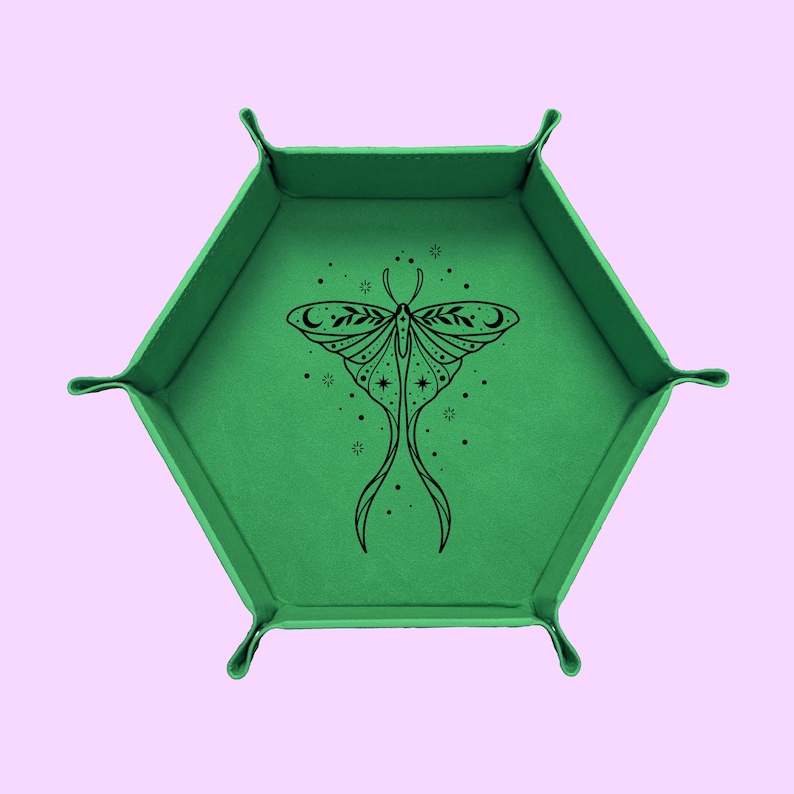 Celestial Moth Dice Tray, DND Dice Tray, Dungeons And Dragons Dice Tray, Collapsable Dice Tray Green